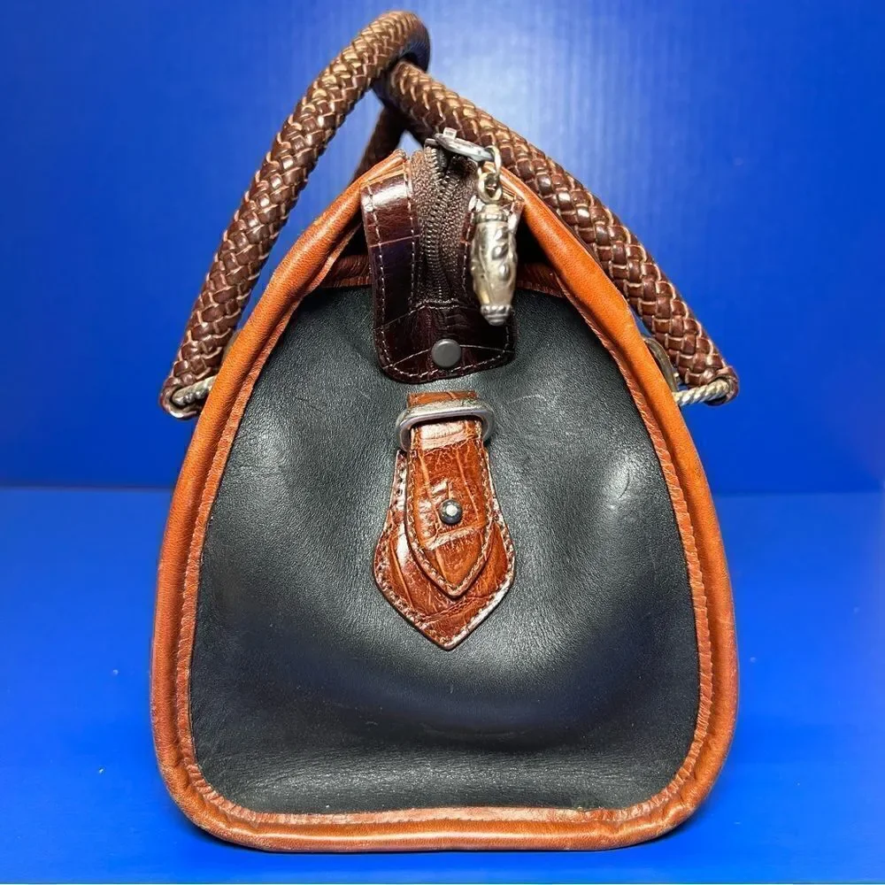 Vintage Brighton April Heart Leather Handbag Brown Black‎ Top Handle Purse